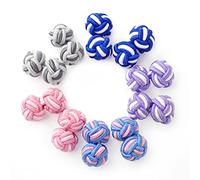 HONEY BEAR 5 Paar Herren/Damen Seide Stoff Knoten Seidenknoten Manschettenknöpfe Set mit Box (Mix Pink Lila Grau mit Box)