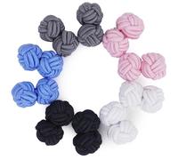 HONEY BEAR 5 Paar Herren/Damen Seide Stoff Knoten Seidenknoten Manschettenknöpfe Set mit Box (Rosa Grau Blau mit Box)