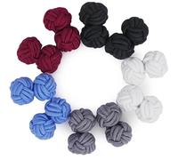 HONEY BEAR 5 Paar Herren/Damen Seide Stoff Knoten Seidenknoten Manschettenknöpfe Set mit Box (Rot Grau Blau mit Box)