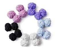 HONEY BEAR 5 Paar Herren/Damen Seide Stoff Knoten Seidenknoten Manschettenknöpfe Set mit Box (Violett Weiß Schwarz mit Box)