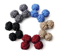 HONEY BEAR 5 Paar Herren/Damen Seide Stoff Knoten Seidenknoten Manschettenknöpfe Set (Runde 6 ohne Box)