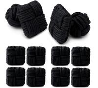 HONEY BEAR 5 Paar Quadratisch Herren/Damen Seide Stoff Knoten Seidenknoten Manschettenknöpfe Set mit Box (Schwarz mit Box)