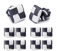 HONEY BEAR 5 Paar Quadratisch Herren/Damen Seide Stoff Knoten Seidenknoten Manschettenknöpfe Set mit Box (Weiß und Grau mit Box)