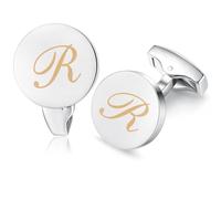 HONEY BEAR Briefe Initialen Buchstabe manschettenknöpfe Herren Edelstahl Hochzeit Cufflinks Manschettenknopf Gebürstetes Silber (R)