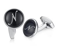 Honey Bear Briefe Initialen Buchstabe manschettenknöpfe Herren Edelstahl Hochzeit Cufflinks Manschettenknopf Schwarz (N)