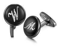 HONEY BEAR Briefe Initialen Buchstabe manschettenknöpfe Herren Edelstahl Hochzeit Cufflinks Manschettenknopf Schwarz (W Waffe Schwarz)
