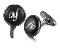 HONEY BEAR Briefe Initialen Buchstabe manschettenknöpfe Herren Edelstahl Hochzeit Cufflinks Manschettenknopf Schwarz (Y Waffe Schwarz)