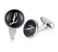 Honey Bear Briefe Initialen Buchstabe manschettenknöpfe Herren Edelstahl Hochzeit Cufflinks Manschettenknopf Schwarz (L)