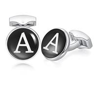 HONEY BEAR Briefe Initialen Buchstabe manschettenknöpfe Herren Edelstahl Hochzeit Cufflinks Manschettenknopf Schwarz,MEHRWEG (A)