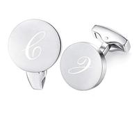 HONEY BEAR Briefe Initialen Buchstabe manschettenknöpfe Herren Edelstahl Hochzeit Cufflinks Manschettenknopf Gebürstetes Silber,MEHRWEG (C)
