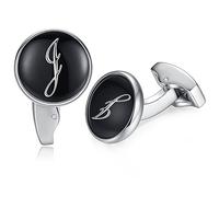 Honey Bear Briefe Initialen Buchstabe manschettenknöpfe Herren Edelstahl Hochzeit Cufflinks Manschettenknopf Schwarz (J)