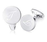 HONEY BEAR Briefe Initialen Buchstabe manschettenknöpfe Herren Edelstahl Hochzeit Cufflinks Manschettenknopf Gebürstetes Silber,MEHRWEG (T)