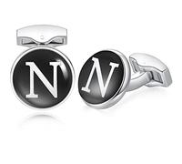 HONEY BEAR Briefe Initialen Buchstabe manschettenknöpfe Herren Edelstahl Hochzeit Cufflinks Manschettenknopf Schwarz,MEHRWEG (N)