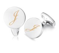 HONEY BEAR Briefe Initialen Buchstabe manschettenknöpfe Herren Edelstahl Hochzeit Cufflinks Manschettenknopf Gebürstetes Silber (J)