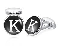 HONEY BEAR Briefe Initialen Buchstabe manschettenknöpfe Herren Edelstahl Hochzeit Cufflinks Manschettenknopf Schwarz,MEHRWEG (K)