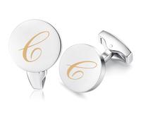 HONEY BEAR Briefe Initialen Buchstabe manschettenknöpfe Herren Edelstahl Hochzeit Cufflinks Manschettenknopf Gebürstetes Silber (C)