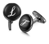 HONEY BEAR Briefe Initialen Buchstabe manschettenknöpfe Herren Edelstahl Hochzeit Cufflinks Manschettenknopf Schwarz (L Waffe Schwarz)