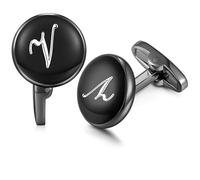 HONEY BEAR Briefe Initialen Buchstabe manschettenknöpfe Herren Edelstahl Hochzeit Cufflinks Manschettenknopf Schwarz (V Waffe Schwarz)