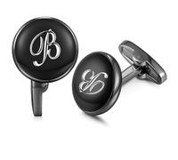 HONEY BEAR Briefe Initialen Buchstabe manschettenknöpfe Herren Edelstahl Hochzeit Cufflinks Manschettenknopf Schwarz (B Waffe Schwarz)