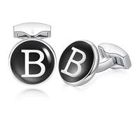 HONEY BEAR Briefe Initialen Buchstabe manschettenknöpfe Herren Edelstahl Hochzeit Cufflinks Manschettenknopf Schwarz,MEHRWEG (B)