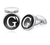HONEY BEAR Briefe Initialen Buchstabe manschettenknöpfe Herren Edelstahl Hochzeit Cufflinks Manschettenknopf Schwarz,MEHRWEG (G)