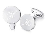 HONEY BEAR Briefe Initialen Buchstabe manschettenknöpfe Herren Edelstahl Hochzeit Cufflinks Manschettenknopf Gebürstetes Silber,MEHRWEG (H)
