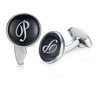 Honey Bear Briefe Initialen Buchstabe manschettenknöpfe Herren Edelstahl Hochzeit Cufflinks Manschettenknopf Schwarz (P)