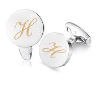 HONEY BEAR Briefe Initialen Buchstabe manschettenknöpfe Herren Hochzeit Cufflinks Manschettenknopf Gebürstetes Silber (H)