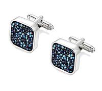 HONEY BEAR Herren Blau Kristall Manschettenknöpfe Quadratisch Hemd Hochzeit Cufflinks Manschettenknopf