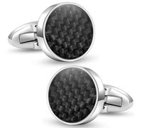 HONEY BEAR Herren Kohlefaser Manschettenknöpfe Rund Hochzeit Cufflinks Manschettenknopf Schwarz