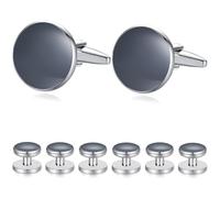 HONEY BEAR Herren Manschettenknöpfe 1 Paar und 4 Stück Frackknöpfe,MEHRWEG (Grau)