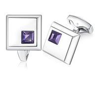 HONEY BEAR Herren Manschettenknöpfe Hochzeit Cufflinks Manschettenknopf Quadrat mit Kristall 1 Paar (Lila)