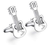 HONEY BEAR Herren Manschettenknöpfe Hochzeit Silber Cufflink Herrenschmuck Gitarre-Form Edelstahl 1 Paar,MEHRWEG
