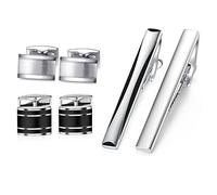 HONEY BEAR Herren manschettenknöpfe krawattennadel set,Shirt Zubehör, Edelstahl für die Hochzeit,Silber schwarz (ohne Box)