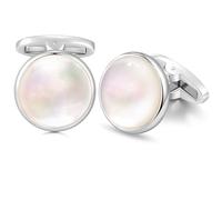 HONEY BEAR Herren Perle Schale Stein/Achat Onyx Manschettenknöpfe Cufflinks Manschettenknopf für Hemd, Hochzeit Geschäft Geschenk (Weiße Schale)