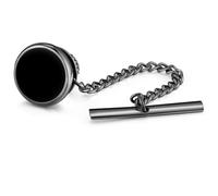 HONEY BEAR Herren Tie Pin Tack mit Kette Krawattennadel für Hemdzubehör,Geschäftliches Hochzeitsgeschenk,Rund (Schwarz)