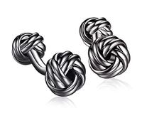 HONEY BEAR Knoten Twisted Manschettenknöpfe, Edelstahl für Männer Hemd Hochzeit Geschäftsgeschenk (Schwarz)