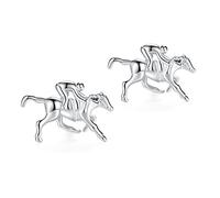 HONEY BEAR Manschettenknöpfe Herren Shirt, Edelstahl, Race Pferd und Jockey, Geschenk Silber,MEHRWEG