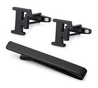 HONEY BEAR Manschettenknöpfe & krawattennadel Krawattenklammer Set Initialen Buchstabe Herren Hochzeit Cufflinks Manschettenknopf Schwarz (F Dicker)