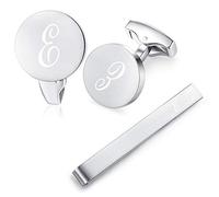 HONEY BEAR Manschettenknöpfe Krawattennadel Set Initialen Buchstabe Herren Edelstahl Hochzeit Cufflinks Manschettenknopf Silber (E Set)