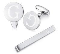 HONEY BEAR manschettenknöpfe & krawattennadel Set Initialen Buchstabe Herren Edelstahl Hochzeit Cufflinks Manschettenknopf Silber，A-Z,MEHRWEG (G)