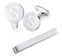 HONEY BEAR manschettenknöpfe & krawattennadel Set Initialen Buchstabe Herren Edelstahl Hochzeit Cufflinks Manschettenknopf Silber，A-Z,MEHRWEG (S)