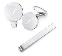 HONEY BEAR Manschettenknöpfe Krawattennadel Set Initialen Buchstabe Herren Edelstahl Hochzeit Cufflinks Manschettenknopf Silber (S Set)