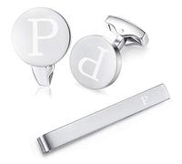 HONEY BEAR manschettenknöpfe & krawattennadel Set Initialen Buchstabe Herren Edelstahl Hochzeit Cufflinks Manschettenknopf Silber，A-Z,MEHRWEG (P)