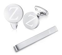 HONEY BEAR manschettenknöpfe & krawattennadel Set Initialen Buchstabe Herren Hochzeit Cufflinks Manschettenknopf Silber，A-Z