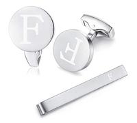 HONEY BEAR manschettenknöpfe & krawattennadel Set Initialen Buchstabe Herren Hochzeit Cufflinks Manschettenknopf Silber，A-Z