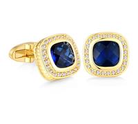 HONEY BEAR Platz Kristall Manschettenknöpfe Herren Luxry für Hemd Hochzeit Cufflinks Manschettenknopf, Blau mit Gold