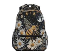 Honey Bee Kinder-Rucksack mit weißen Gänseblümchen und Sternen, für Jungen, Mädchen, Studenten, große Rucksäcke für Grundschule, Schultertasche, Büchertasche