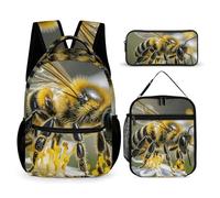 Honey Bee Rucksack-Set, 3-teilig, robuster Rucksack, isolierte Lunchtasche, tragbares Federmäppchen für Männer und Frauen