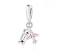 Honeymoon Travel Airplane Anhänger Charm, 925 Sterling Silber Charm Armband Zubehör, kompatibel mit Pandora Armband Halskette
